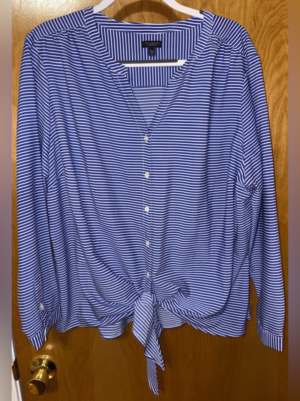 Talbots royal blue/white striped woven button down blouse Size 3XP Petite